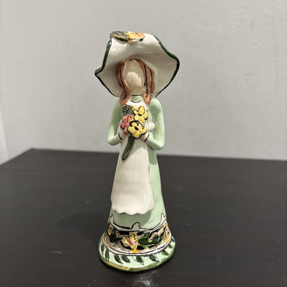2002 Blue Sky Clayworks Heather Goldminc Girl Lady Holding Flower Figurine Green